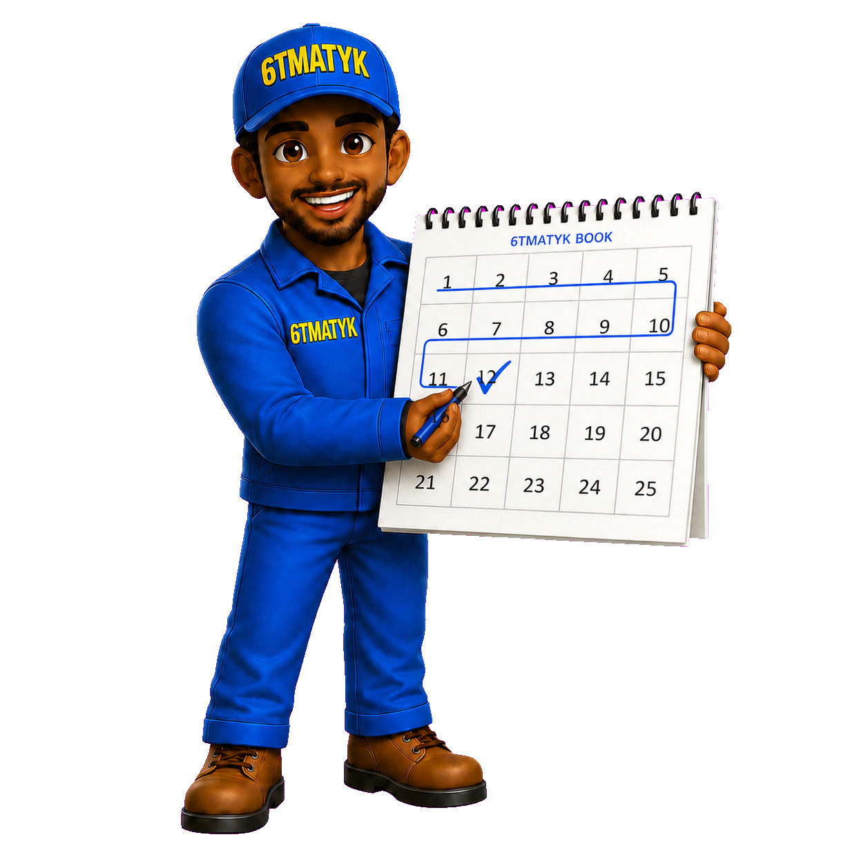 Mascotte 6TMATYK devant un calendrier
